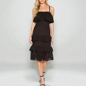 Lovers + Friends Hailey Tiered Crochet Eyelet Midi Dress Black Size S NWT